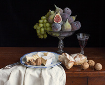 Still life with cheese, figs and grapes / Charlotte Fröling